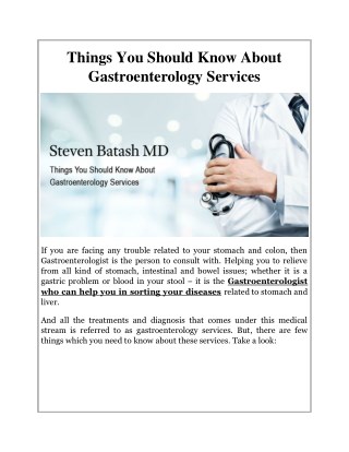 Things You Should Know About Gastroenterology Services