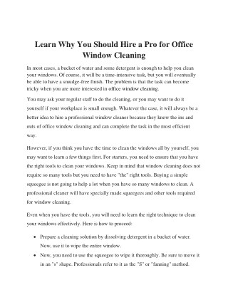 Learn Why You Should Hire a Pro for Office Window Cleaning