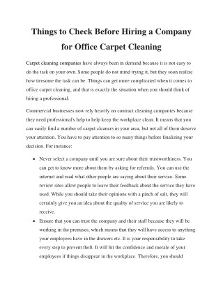 Things to Check Before Hiring a Company for Office Carpet Cleaning