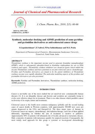 Synthesis, molecular docking and ADME prediction of some pyridine and pyrimidine derivatives as anti-colorectal cancer d