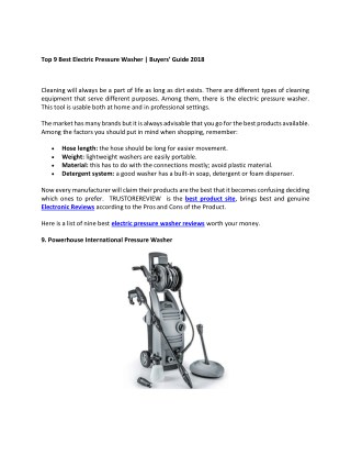 Electric Pressure Washer Reviews | Electronic pressure Washer Reviews