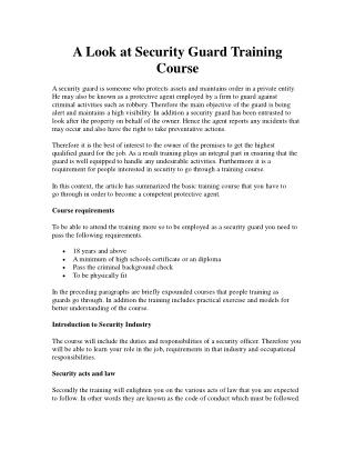 A Look at Security Guard Training Course