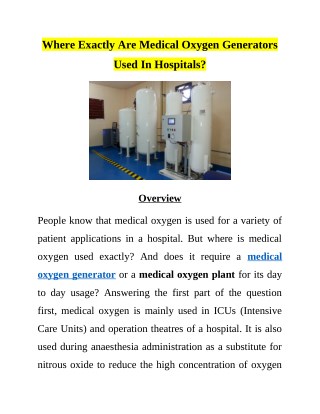 Where Exactly Are Medical Oxygen Generators Used In Hospitals?