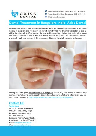 Dental Treatment in Bangalore- Axiss Dental