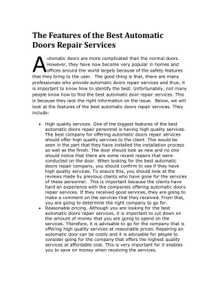 The Features of the Best Automatic Doors Repair Services