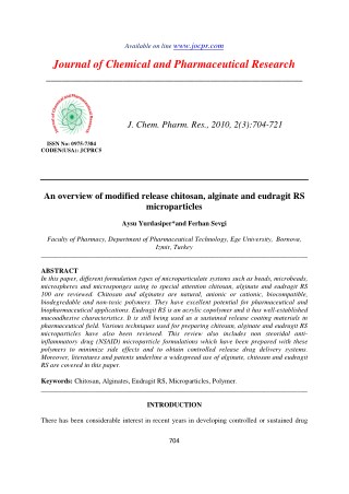 An overview of modified release chitosan, alginate and eudragit RS microparticles