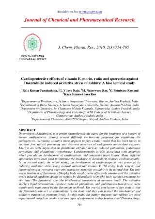 Cardioprotective effects of vitamin E, morin, rutin and quercetin against Doxorubicin induced oxidative stress of rabbit