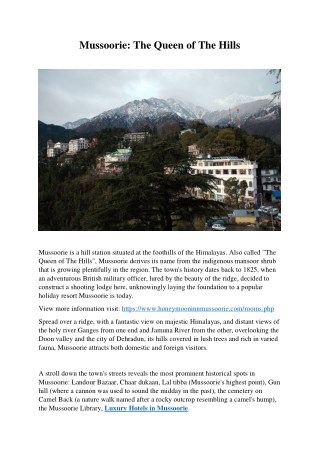 Mussoorie: The Queen Of The Hills