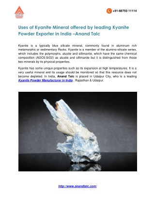 Uses of Kyanite Mineral offered by leading Kyanite Powder Exporter in India â€“Anand Talc