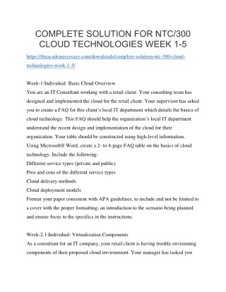 NTC/300 CLOUD TECHNOLOGIES WEEK 1-5