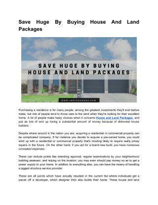House and Land Package your Money Saver