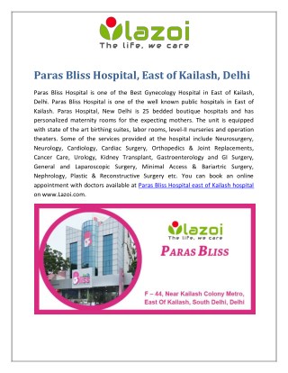 Paras Bliss Hospital - Best Gynecology Hospital in East of Kailash