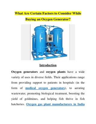 What Are Certain Factors to Consider While Buying an Oxygen Generator?