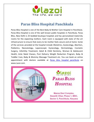 Paras Bliss Hospital Panchkula - Best Baby & Mother Care Hospital in Panchkula