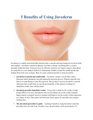 5 Benefits of Using Juvederm