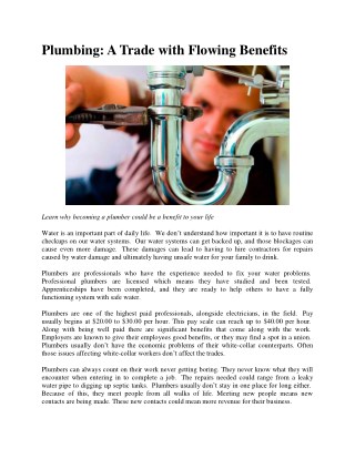 Plumbing: A Trade with Flowing Benefits