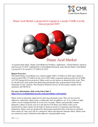 Dimer Acid Market worth USD 2.57 Billion By 2025 - Crystal Market research