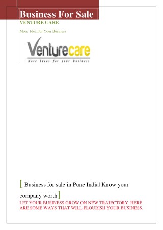 Venture care-Business for sale| Know your company worth