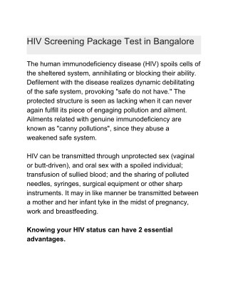 Hiv package test in bangalore