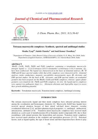 Tetraaza macrocyclic complexes: Synthesis, spectral and antifungal studies