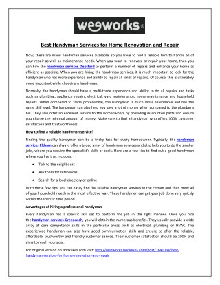 Best Handyman Services for Home Renovation and Repair