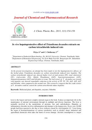 In vivo hepatoprotective effect of Trianthema decandra extracts on carbon tetrachloride induced rats