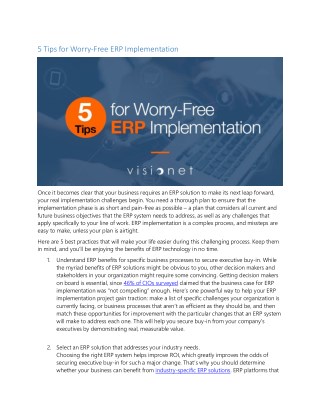 5 Tips for Worry-Free ERP Implementation