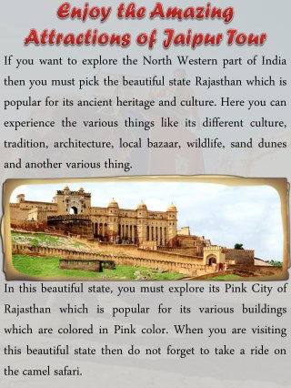 Enjoy the Amazing Attractions of Jaipur Tour