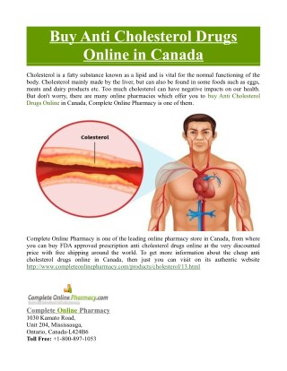 Buy Anti Cholesterol Drugs Online in Canada