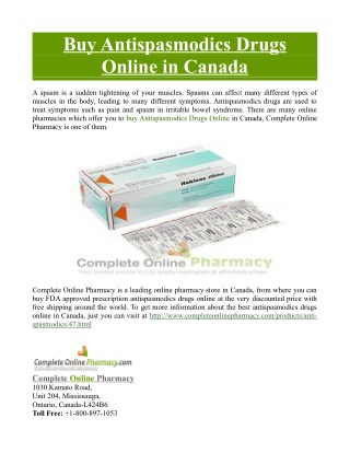 Buy Antispasmodics Drugs Online in Canada