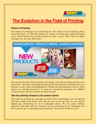 The Evolution In The Field Of Printing - Aprintco