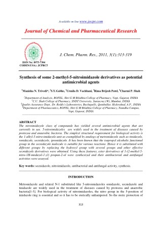 Synthesis of some 2-methyl-5-nitroimidazole derivatives as potential antimicrobial agents