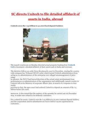 SC directs Unitech to file detailed affidavit of assets in India, abroad