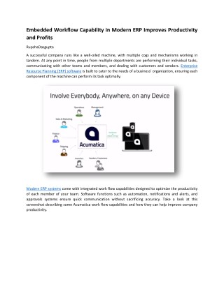 Embedded Workflow Capability in Modern ERP Improves Productivity and Profits