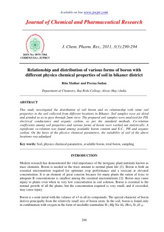 Relationship and distribution of various forms of boron with different physico chemical properties of soil in bikaner di