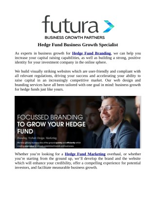 Hedge Fund Business Growth Specialist