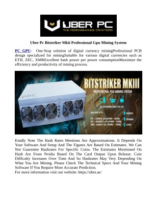 Uber Pc Bitstriker Mkii Professional Gpu Mining System