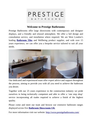 Welcome to Prestige Bathrooms