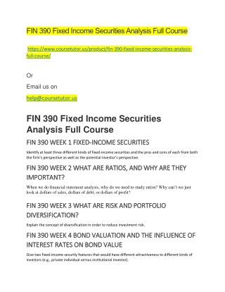 FIN 390 Fixed Income Securities Analysis Full Course