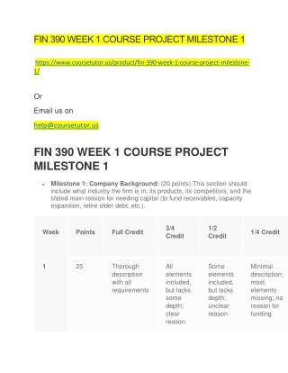 FIN 390 WEEK 1 COURSE PROJECT MILESTONE 1