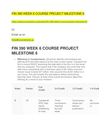 FIN 390 WEEK 6 COURSE PROJECT MILESTONE 6