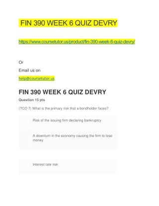 FIN 390 WEEK 6 QUIZ DEVRY