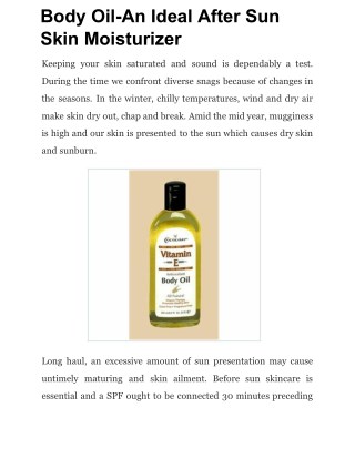 Body Oil-An Ideal After Sun Skin Moisturizer
