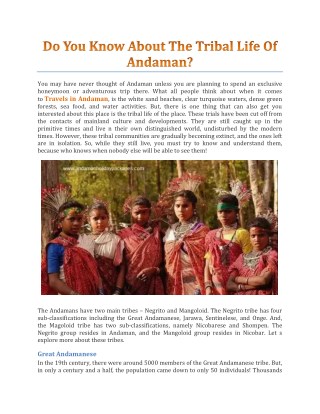 Do You Know About The Tribal Life Of Andaman? - Andaman Holiday Packages