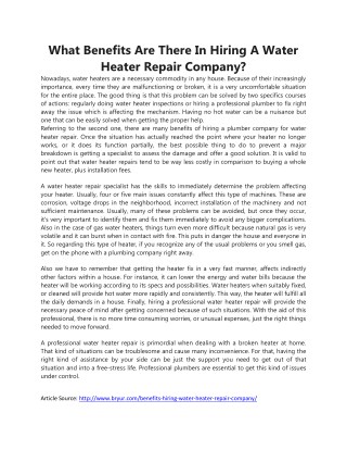 What Benefits Are There In Hiring A Water Heater Repair Company?