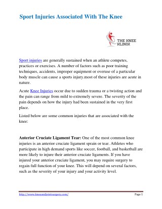 Sports injuries treatment | The Knee Klinik