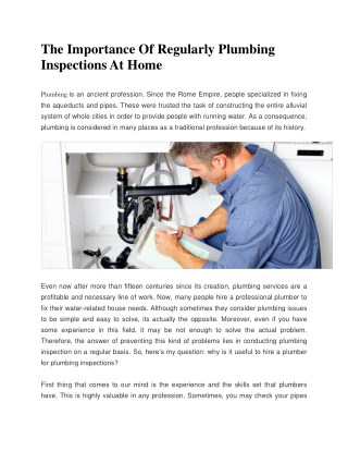 The Importance Of Regularly Plumbing Inspections At Home