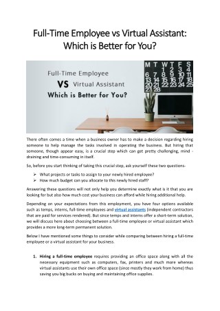 Full-Time Employee vs Virtual Assistant: Which is Better for You?