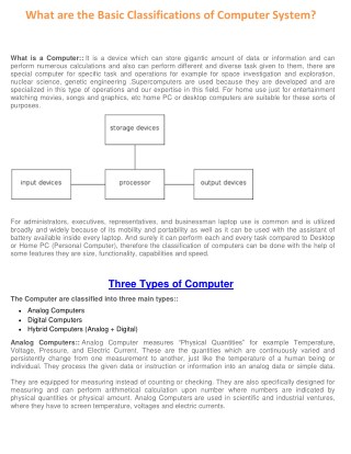 Classification of Computer System