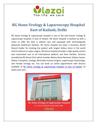 RG Stone Hospital - Best Urology & Laparoscopy Hospital East of Kailash, Delhi